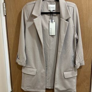 Stoosh Light Taupe Open Blazer with Rolled Sleeves